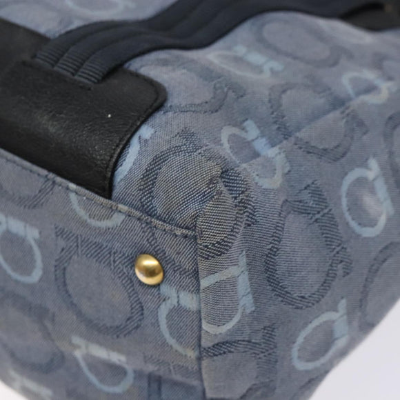 Salvatore Ferragamo Gancini Tote Bag Canvas Blue Gold Auth 139532