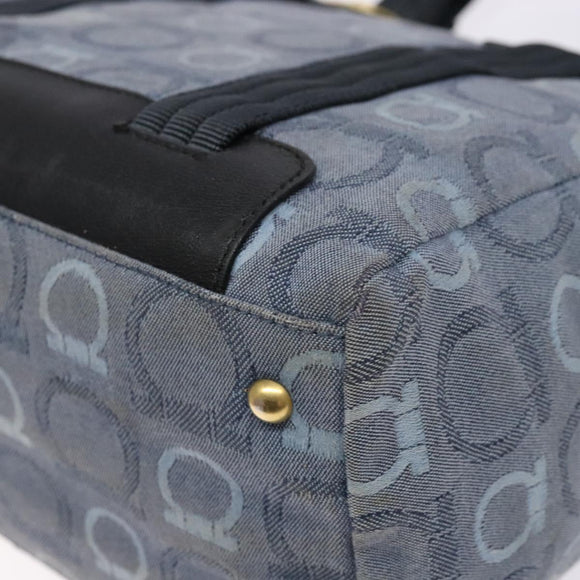 Salvatore Ferragamo Gancini Tote Bag Canvas Blue Gold Auth 139532