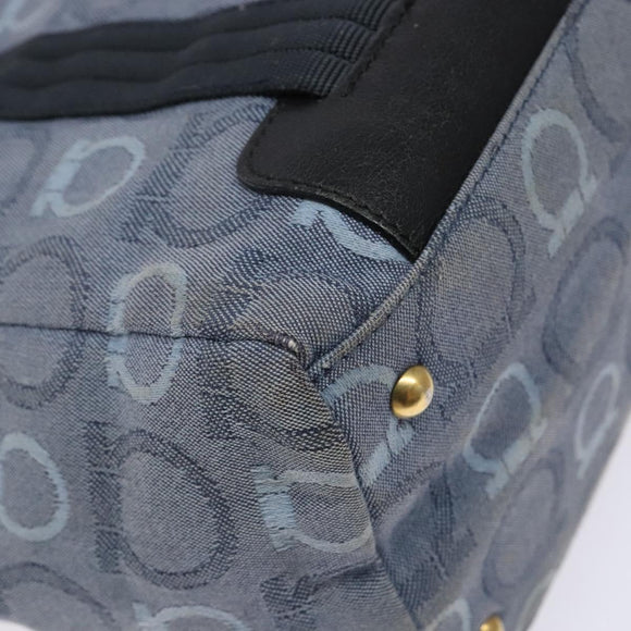 Salvatore Ferragamo Gancini Tote Bag Canvas Blue Gold Auth 139532
