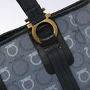 Salvatore Ferragamo Gancini Tote Bag Canvas Blue Gold Auth 139532-10