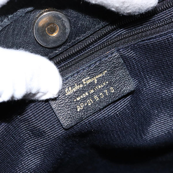 Salvatore Ferragamo Gancini Tote Bag Canvas Blue Gold Auth 139532