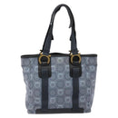 Salvatore Ferragamo Gancini Tote Bag Canvas Blue Gold Auth 139532-13