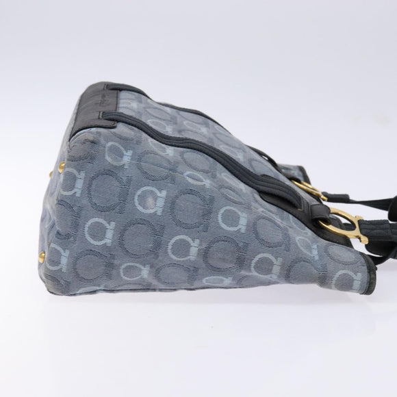 Salvatore Ferragamo Gancini Tote Bag Canvas Blue Gold Auth 139532