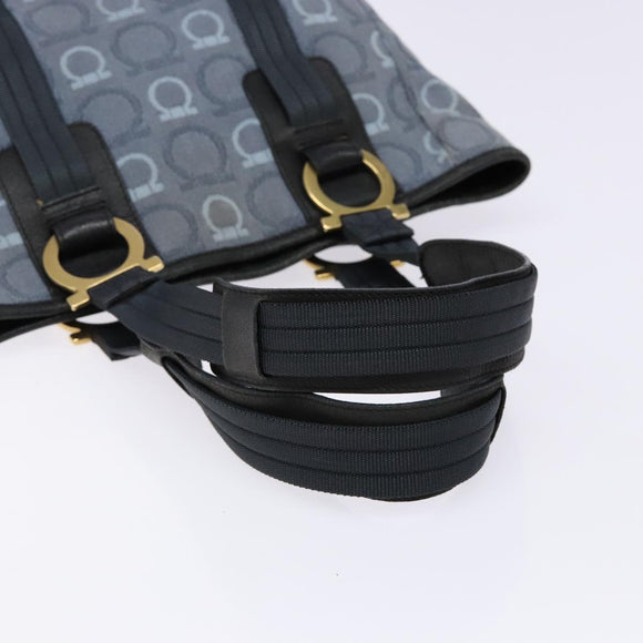 Salvatore Ferragamo Gancini Tote Bag Canvas Blue Gold Auth 139532