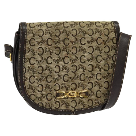 CELINE C Sulky Shoulder Bag Canvas Beige Gold Auth 139534