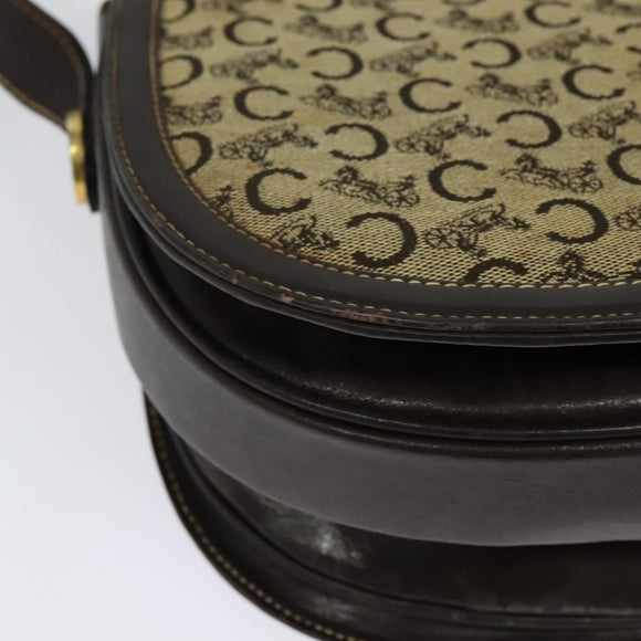 CELINE C Sulky Shoulder Bag Canvas Beige Gold Auth 139534