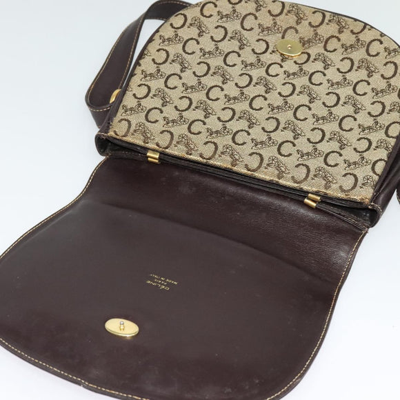 CELINE C Sulky Shoulder Bag Canvas Beige Gold Auth 139534