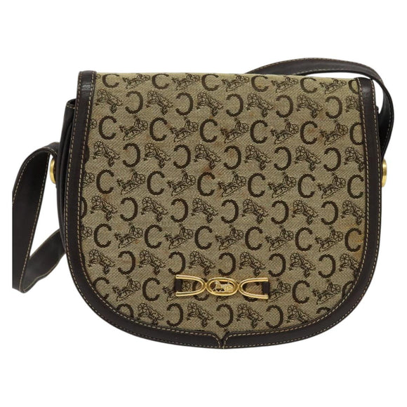 CELINE C Sulky Shoulder Bag Canvas Beige Gold Auth 139534
