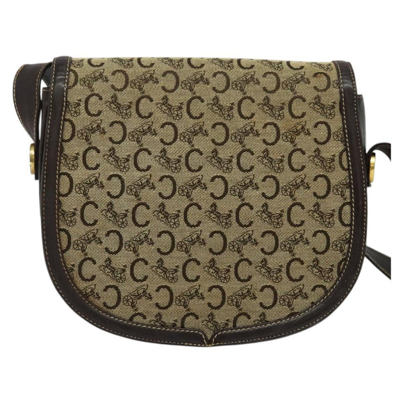 CELINE C Sulky Shoulder Bag Canvas Beige Gold Auth 139534