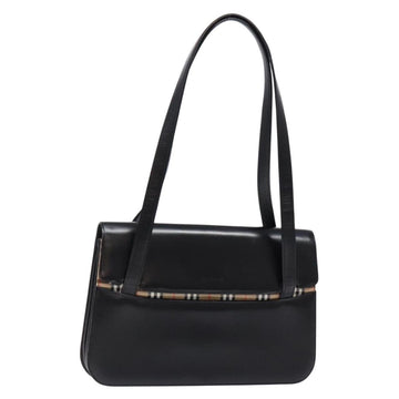 Burberrys Nova Check Tote Bag Leather Beige Black Auth 139536