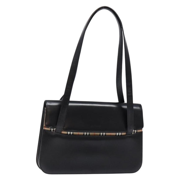 Burberrys Nova Check Tote Bag Leather Beige Black Auth 139536