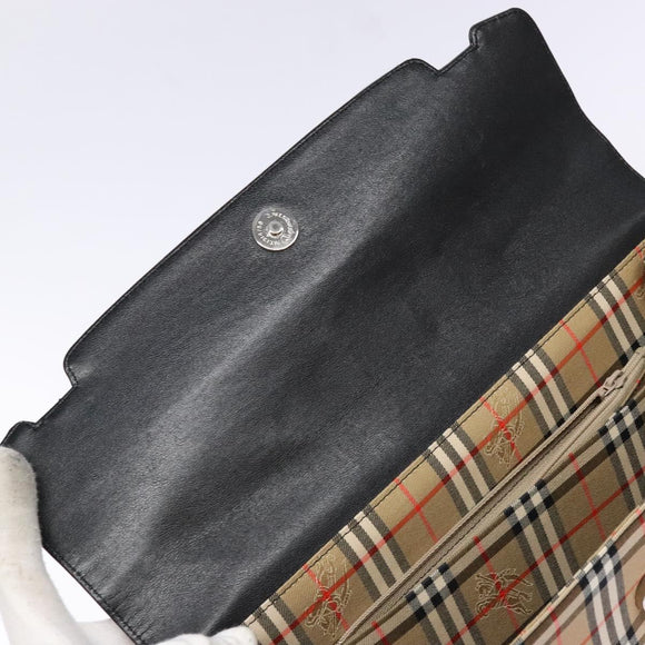 Burberrys Nova Check Tote Bag Leather Beige Black Auth 139536