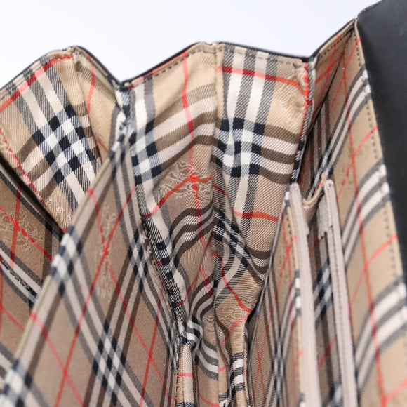 Burberrys Nova Check Tote Bag Leather Beige Black Auth 139536