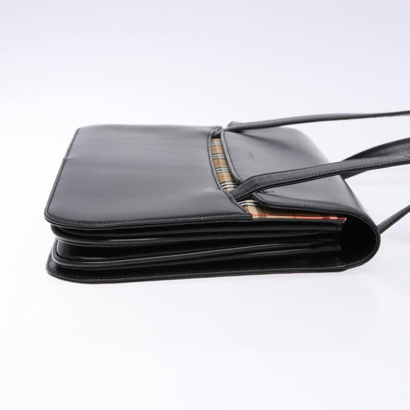 Burberrys Nova Check Tote Bag Leather Beige Black Auth 139536