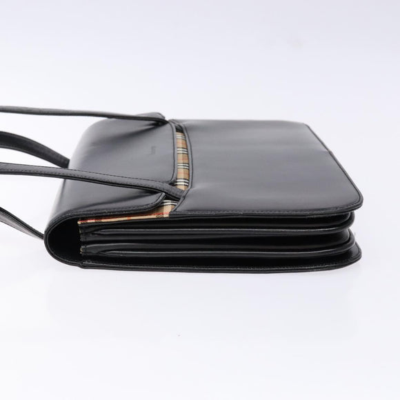 Burberrys Nova Check Tote Bag Leather Beige Black Auth 139536