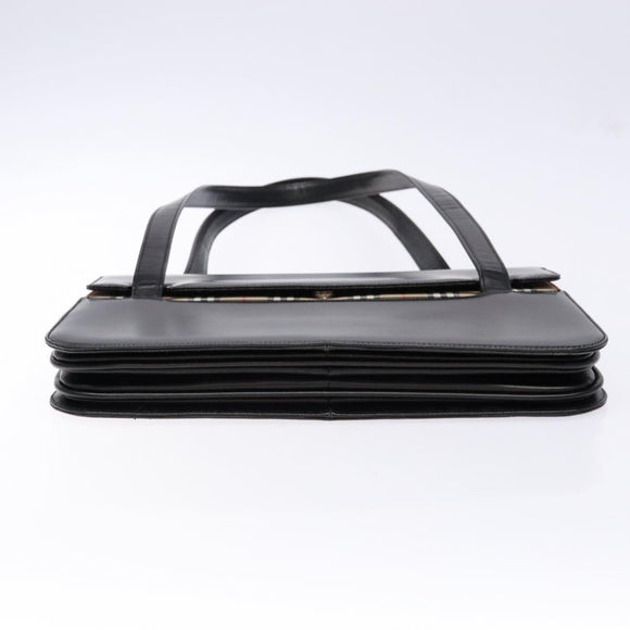 Burberrys Nova Check Tote Bag Leather Beige Black Auth 139536