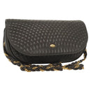 BALLY Chain Shoulder Bag Leather Gray Gold Auth 139538-1