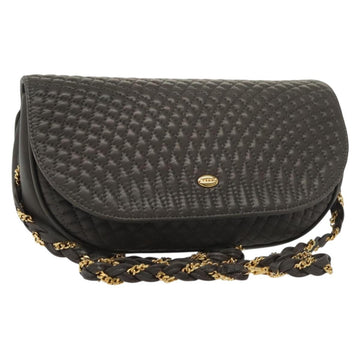 BALLY Chain Shoulder Bag Leather Gray Gold Auth 139538