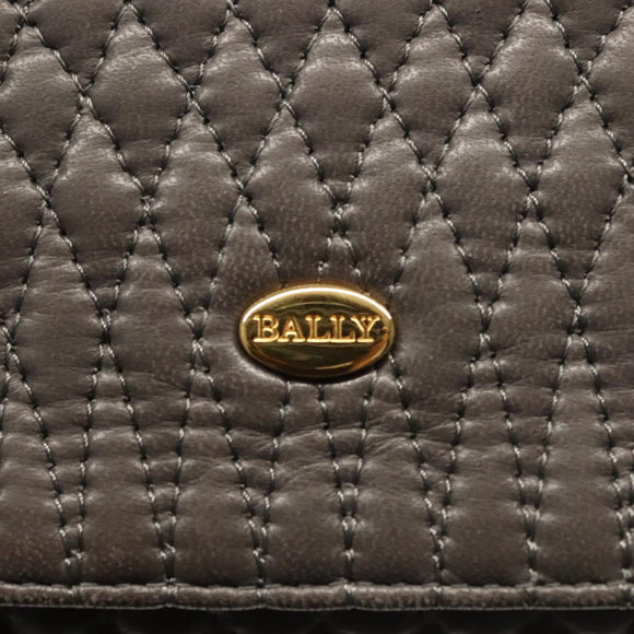 BALLY Chain Shoulder Bag Leather Gray Gold Auth 139538