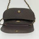 BALLY Chain Shoulder Bag Leather Gray Gold Auth 139538-15