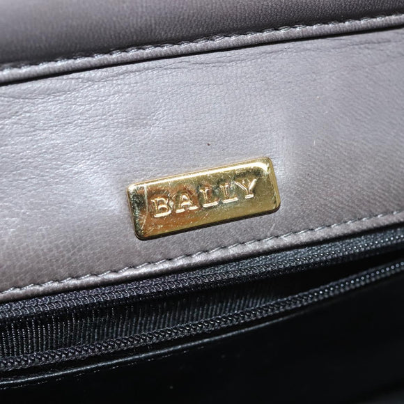 BALLY Chain Shoulder Bag Leather Gray Gold Auth 139538