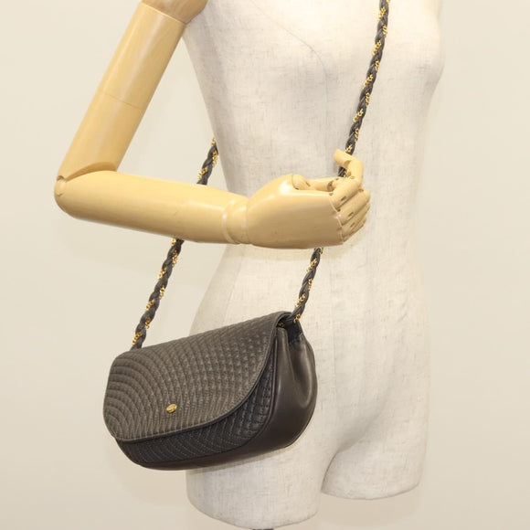 BALLY Chain Shoulder Bag Leather Gray Gold Auth 139538