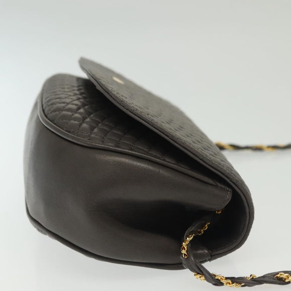 BALLY Chain Shoulder Bag Leather Gray Gold Auth 139538
