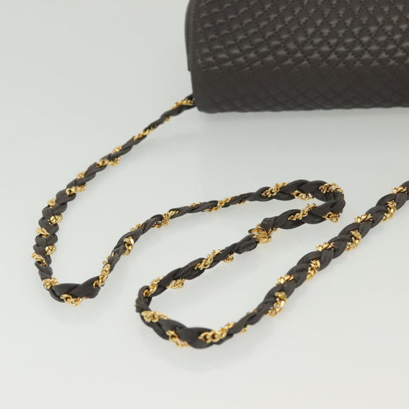 BALLY Chain Shoulder Bag Leather Gray Gold Auth 139538