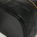 CHANEL Bicolore Vanity Hand Bag Lamb Skin Black Gold CC Auth 139540-16