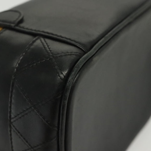 CHANEL Bicolore Vanity Hand Bag Lamb Skin Black Gold CC Auth 139540