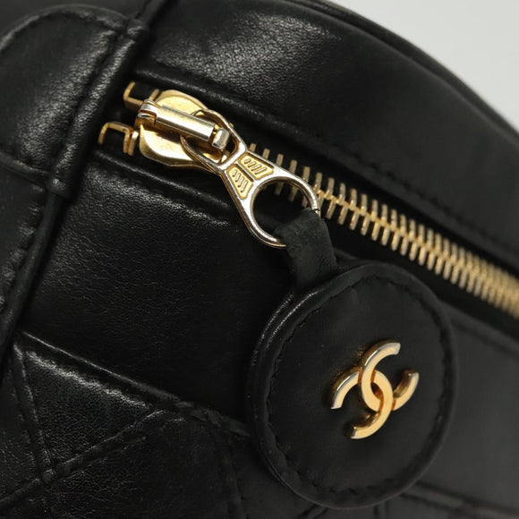CHANEL Bicolore Vanity Hand Bag Lamb Skin Black Gold CC Auth 139540