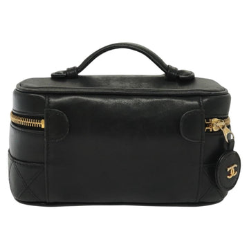 CHANEL Bicolore Vanity Hand Bag Lamb Skin Black Gold CC Auth 139540 - 0