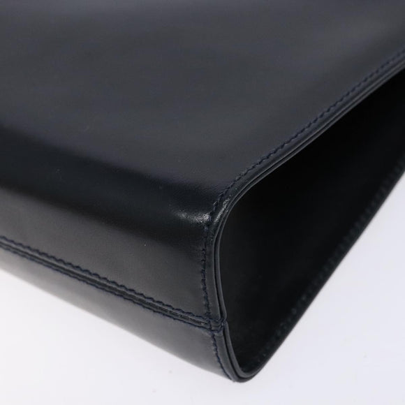 Salvatore Ferragamo Gancini Chain Shoulder Bag Leather Navy Gold Auth 139543