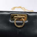 Salvatore Ferragamo Gancini Chain Shoulder Bag Leather Navy Gold Auth 139543-14