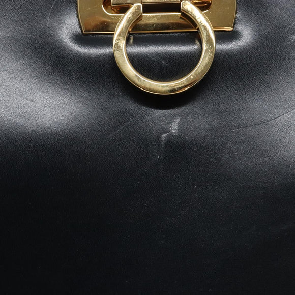 Salvatore Ferragamo Gancini Chain Shoulder Bag Leather Navy Gold Auth 139543