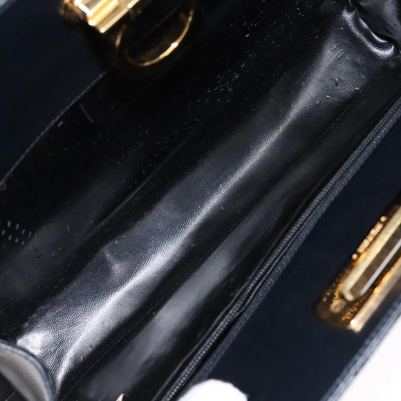 Salvatore Ferragamo Gancini Chain Shoulder Bag Leather Navy Gold Auth 139543