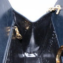 Salvatore Ferragamo Gancini Chain Shoulder Bag Leather Navy Gold Auth 139543-19