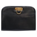 Salvatore Ferragamo Gancini Chain Shoulder Bag Leather Navy Gold Auth 139543-2