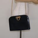 Salvatore Ferragamo Gancini Chain Shoulder Bag Leather Navy Gold Auth 139543-21