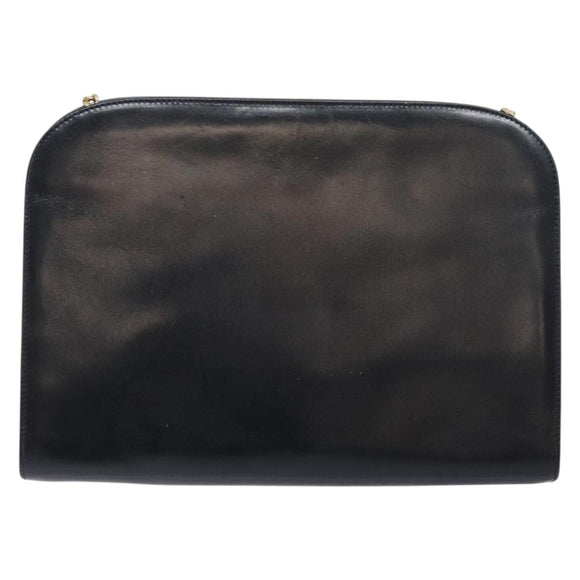 Salvatore Ferragamo Gancini Chain Shoulder Bag Leather Navy Gold Auth 139543