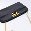 Salvatore Ferragamo Gancini Chain Shoulder Bag Leather Navy Gold Auth 139543-6