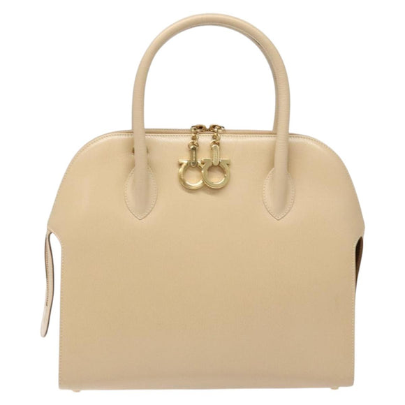 Salvatore Ferragamo Gancini Hand Bag Leather Ivory Gold Auth 139544