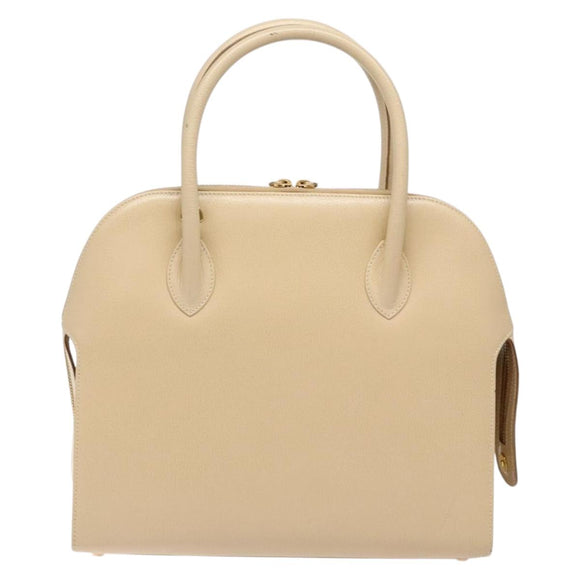 Salvatore Ferragamo Gancini Hand Bag Leather Ivory Gold Auth 139544