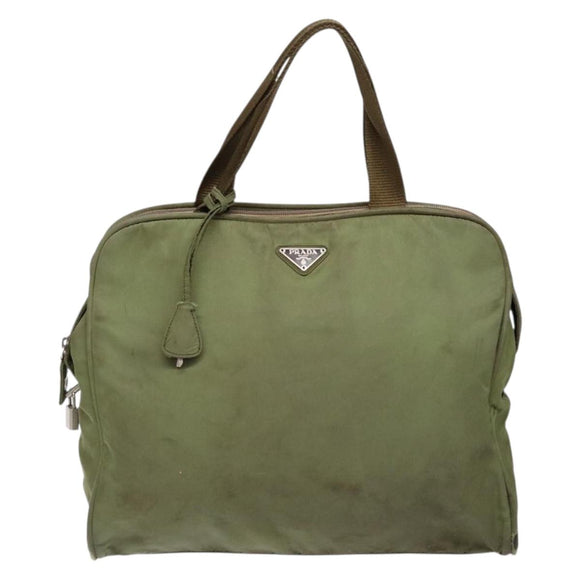 PRADA Hand Bag Nylon Green Silver Auth 139545