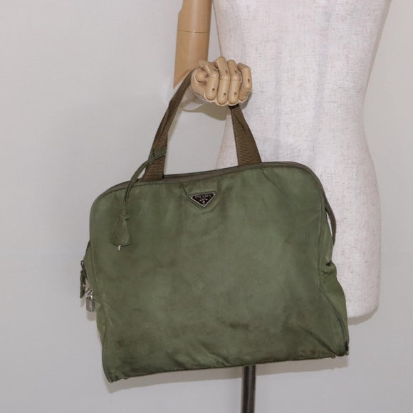PRADA Hand Bag Nylon Green Silver Auth 139545