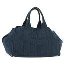 PRADA Canapa GM Hand Bag Denim Blue Gold Auth 139546-1
