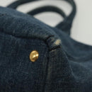 PRADA Canapa GM Hand Bag Denim Blue Gold Auth 139546-11