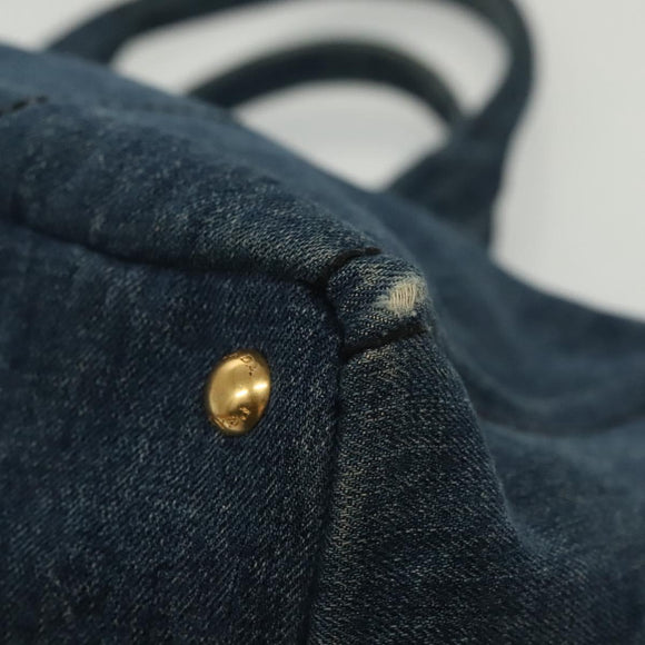 PRADA Canapa GM Hand Bag Denim Blue Gold Auth 139546