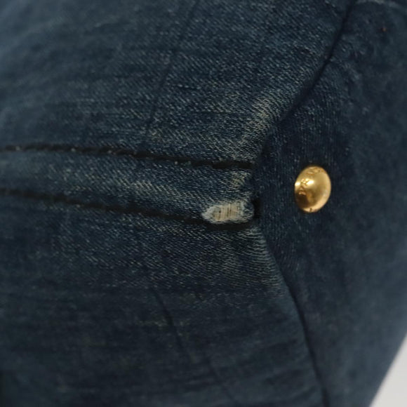 PRADA Canapa GM Hand Bag Denim Blue Gold Auth 139546