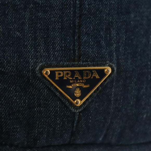 PRADA Canapa GM Hand Bag Denim Blue Gold Auth 139546